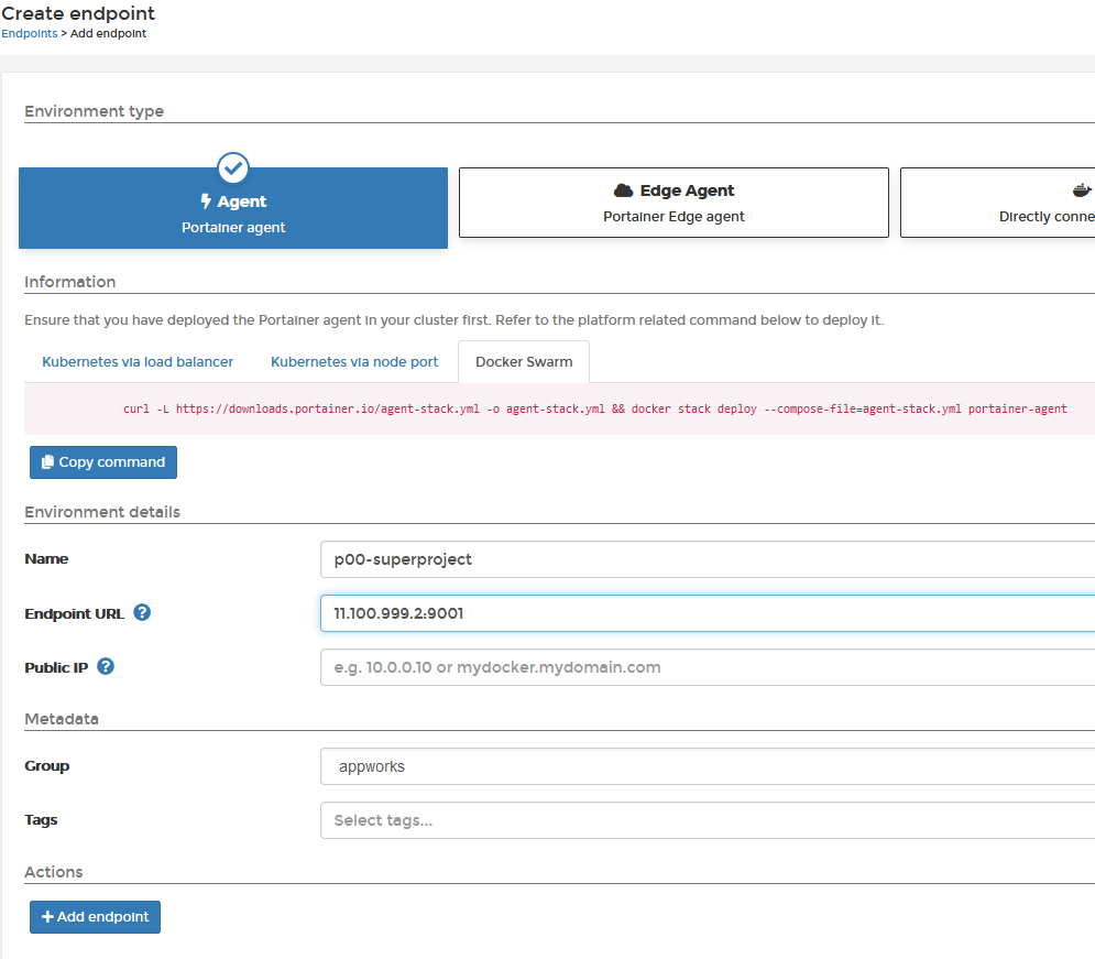 Portainer Endpoint settings